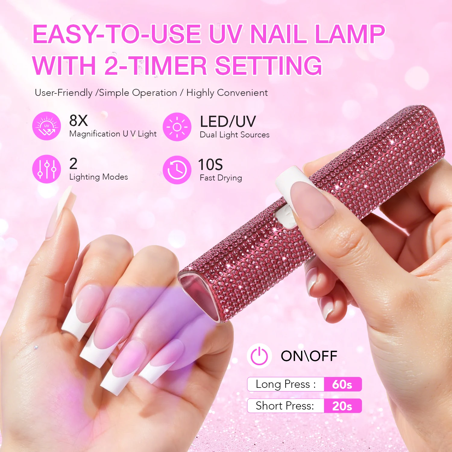 ハンディUV LEDネイルランプ、2つのタイマー設定、充電式速乾ネイルランプ、ジェルポリッシュ乾燥用、ワイヤレスマニキュアツール