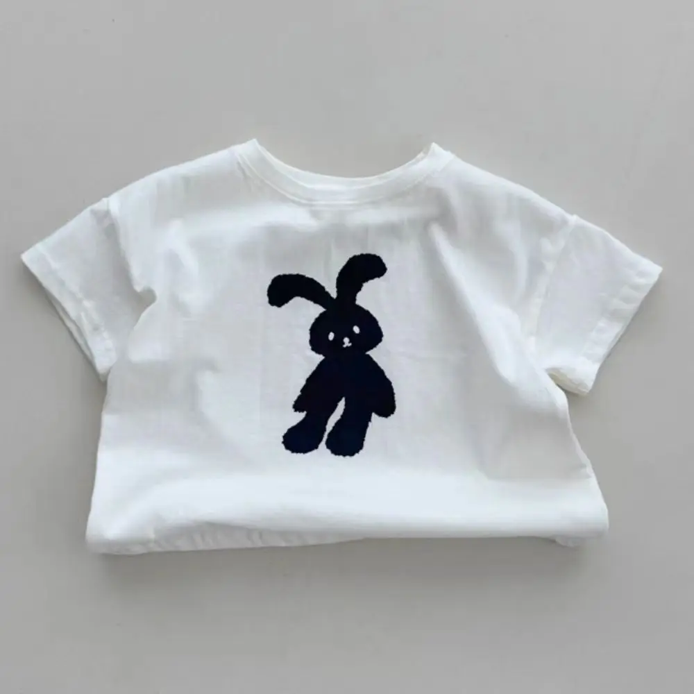 2024 Summer New Baby Short Sleeve T Shirts Cotton Infant Boy Girl Cute Rabbit Print Tees Toddler Casual Versatile Cartoon Tops