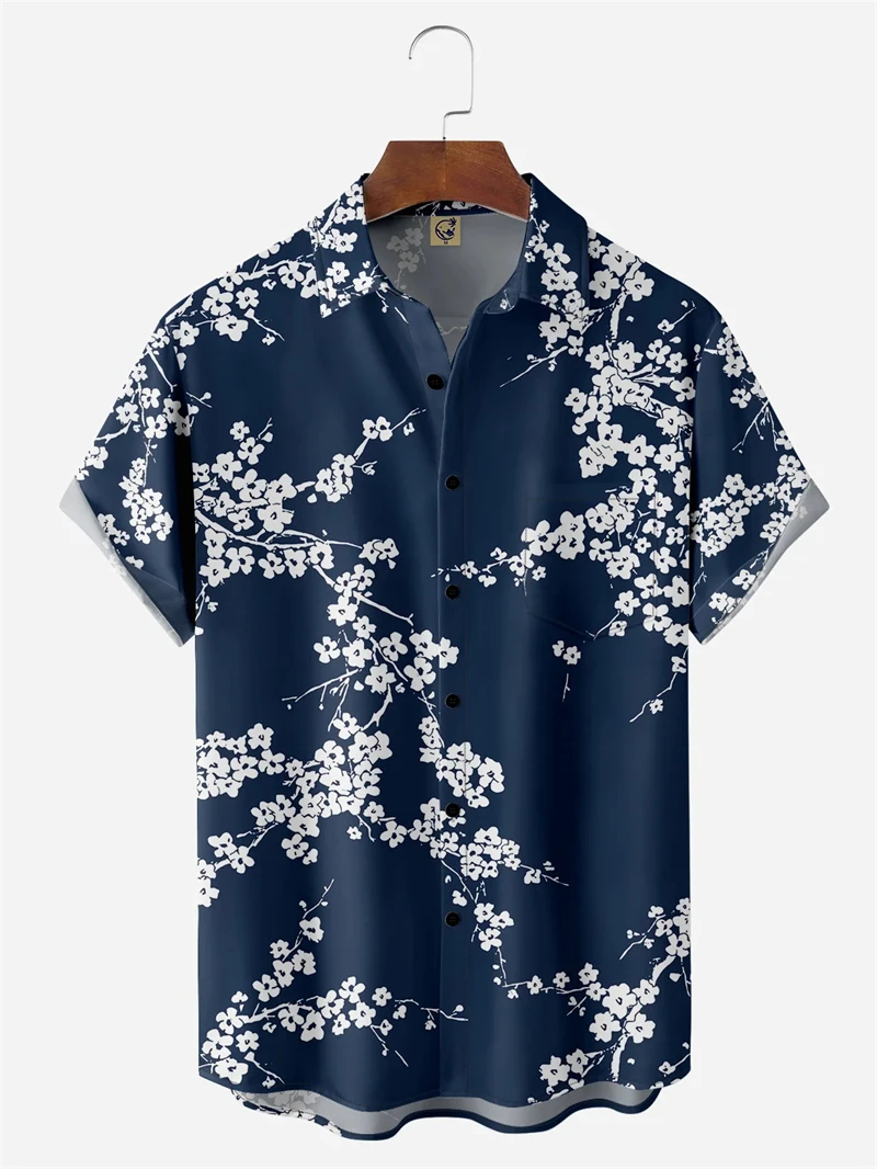 Nieuwe Seaside Hawaiiaanse Stijl Heren Shirt 3D Print Bloemen Shirt Zomer Casual Vrouwen Korte Mouwen Blouse Knop Revers Heren tops