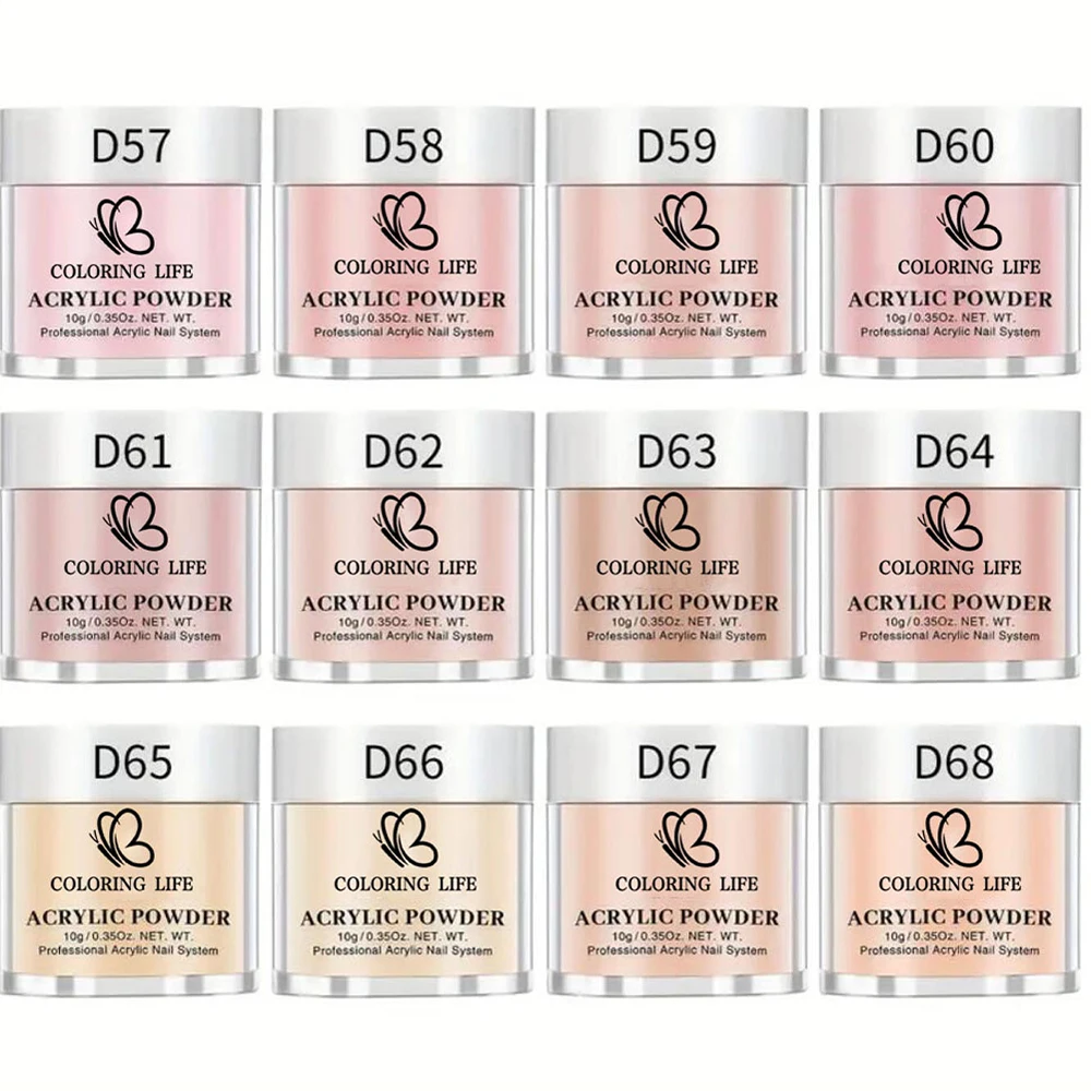 Juego de polvos acrílicos de 12 colores: tonos nude y pastel, sistema profesional de extensiones de uñas 3 en 1 perfecto para manicura de salones DIY-