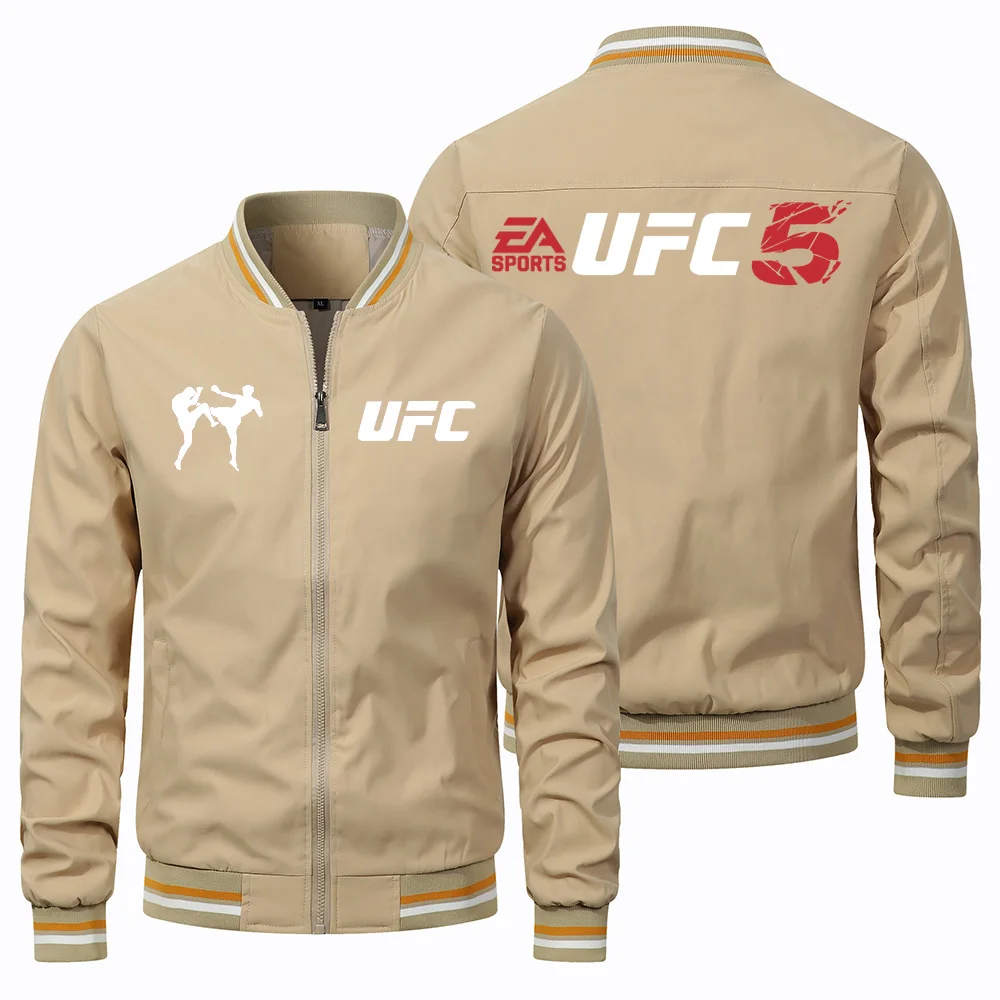 

2025 Men's Motorcycle Jacket Sports Zipper Jacket UFC Printed Men's Flight Jacket Fashionable Street V-neck Men's Jacket