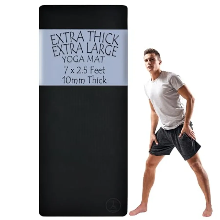 Home workout yoga mat, extra thick 10mm TPE, black, superior joint cushioning and XL dimensions for pilates and studio use