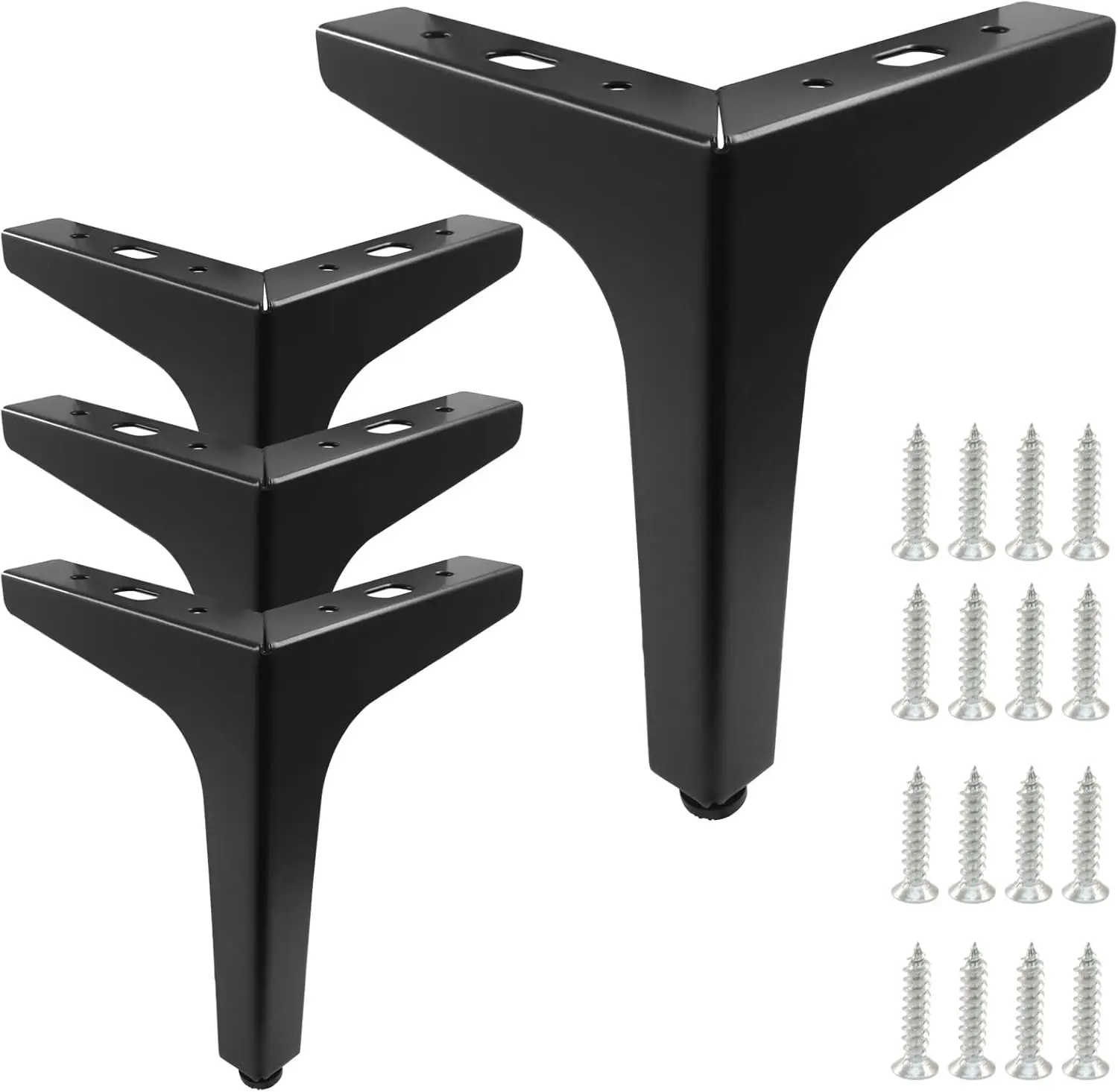 

Black Metal Furniture Legs 6 Inch Set of 4 - Matte Black Triangle Feet for Sofa, Chair, Bed, Table, Cabinet - Replacement Black