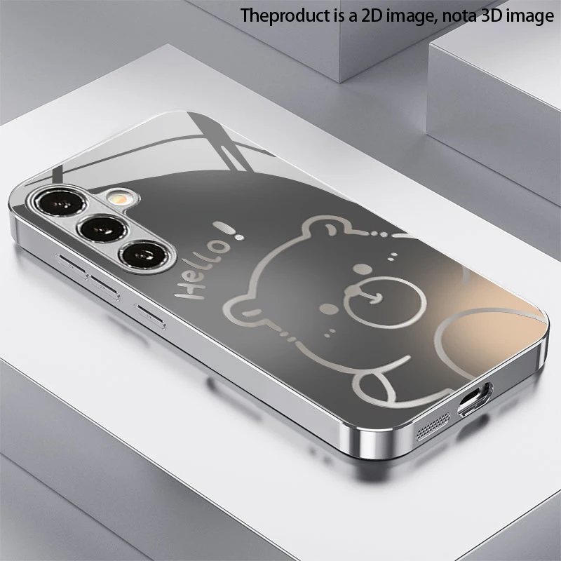Gray Silver Bear Pattern 2D Phone Case for Samsung S26 S25 S24 S23 S22 S21 S20 A56 A36 A16 - Glass Protective Cover