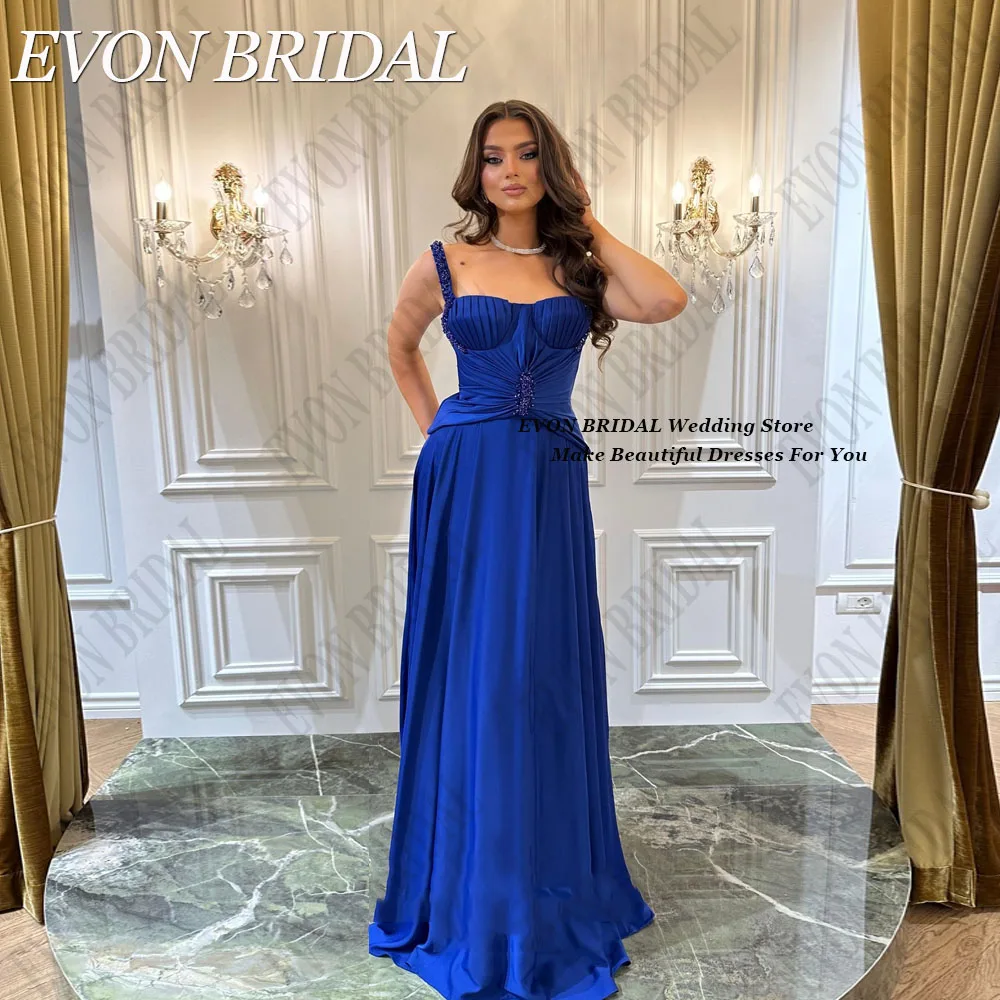 

EVON BRIDAL Satin Beading Evening Dress Spaghetti Straps A-Line Sweetheart Formal Occasion Dresses Sleeveless Empire Dubai Woman