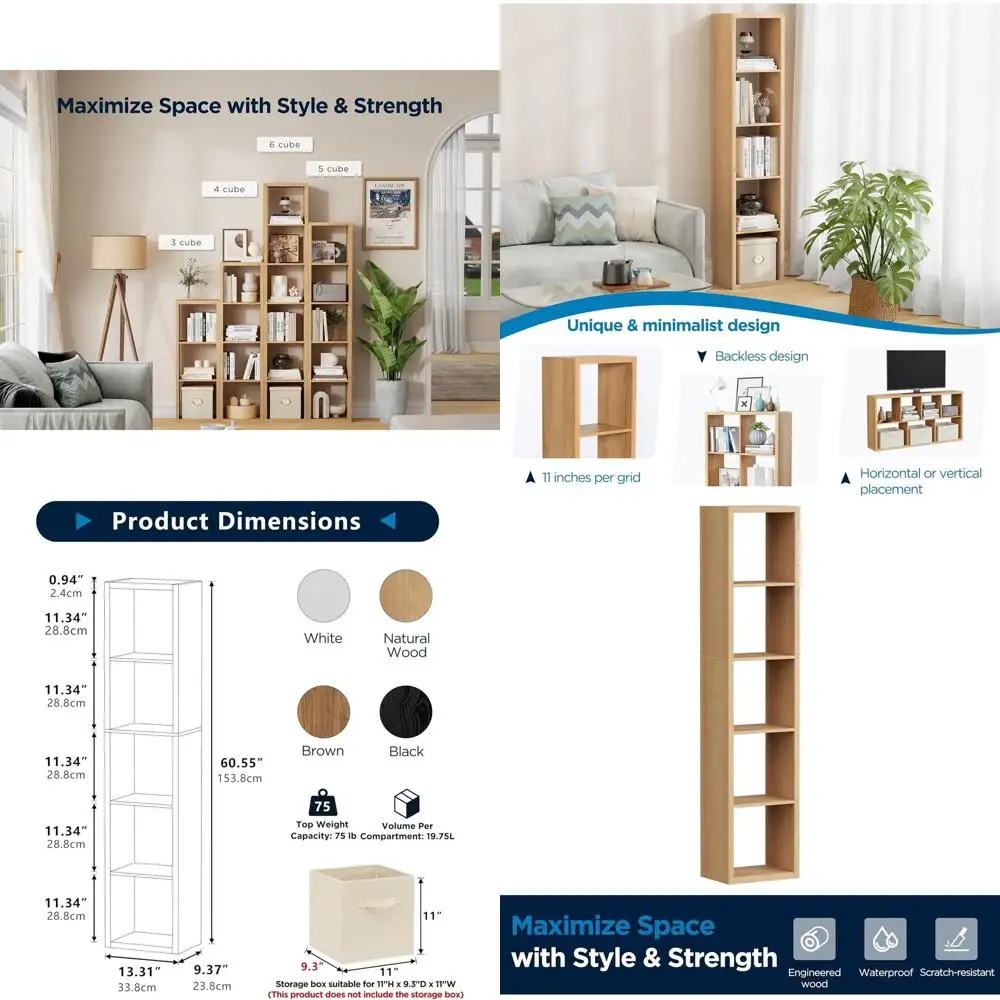 Single Row Cube Storage Organizer, Heavy-Duty Thick Boards, 13.31 x 9.37 x 60.55, Easy-Clean Panels, Simple Assembly, Suitable f