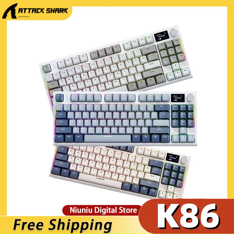 

Attack Shark K86 three-mode wireless hot-swappable mechanical keyboard RGB Bluetooth 2.4G with display and volume rotary button