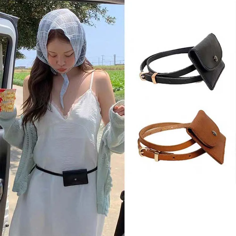 

Simple Detachable Waist Belt With Bag 2 in 1 Fanny Pack Waistband Waist Bag Solid Color Flap PU Leather Coin Purse Work