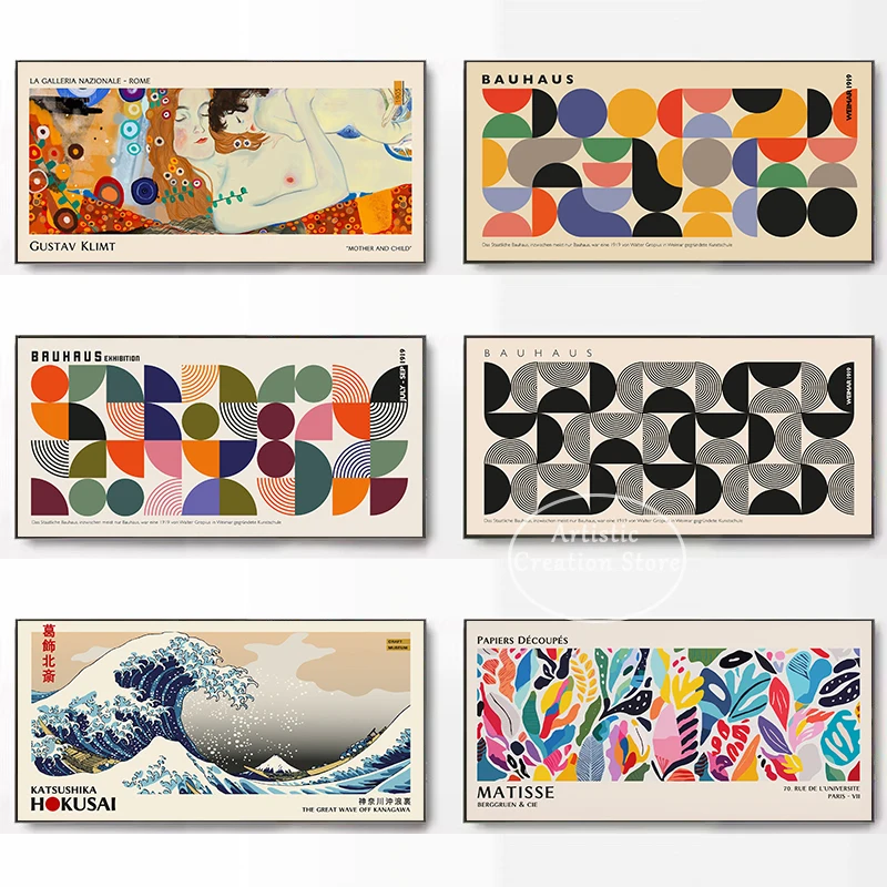 

Retro Mid century Matisse,Katsushika Hokusai,Bauhaus Exhibition Aesthetic Poster Canvas Painting Wall Art Pictures Home Decor