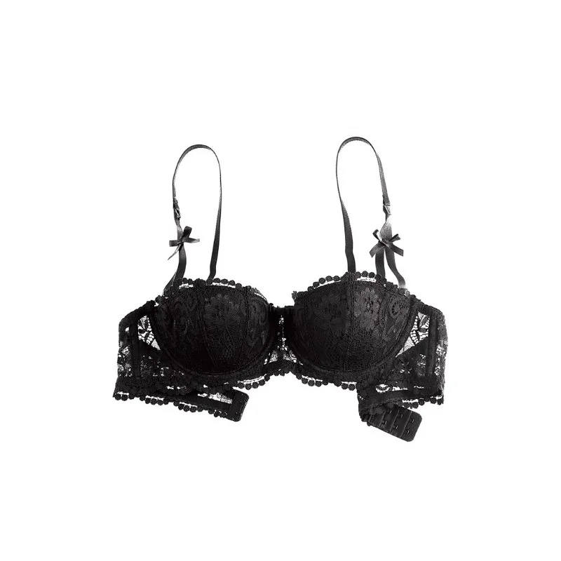 Weihnachts-Spitzen-BH-Set als Geschenk – schwarzes transparentes Bralette und Höschen, ultradünnes halbes Körbchen, Pure Desire Dessous Damen, Weihnachts-Party-Outfit