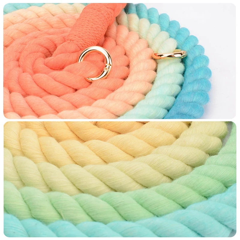 Rainbow Dog Leash Handmade Braided Rope Strong Cotton Rope Dog Leashes Heavy Duty Leash for Small Medium Large Dog Walk Training