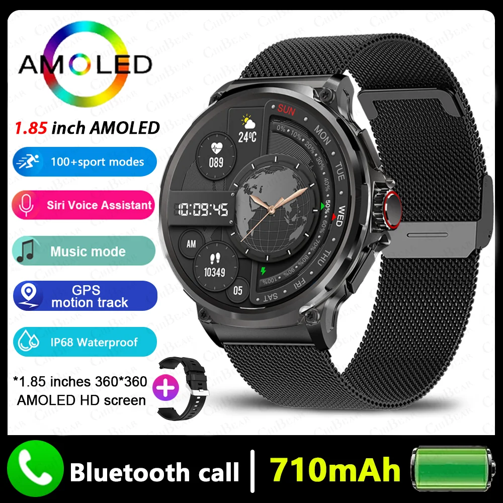 2025 Nieuwe 1.85 inch Smart Horloge Mannen Ultra 710 mAh Grote Batterij Bluetooth Oproep 400 + Horloge Gezichten Sport Outdoor waterdichte Smartwatch