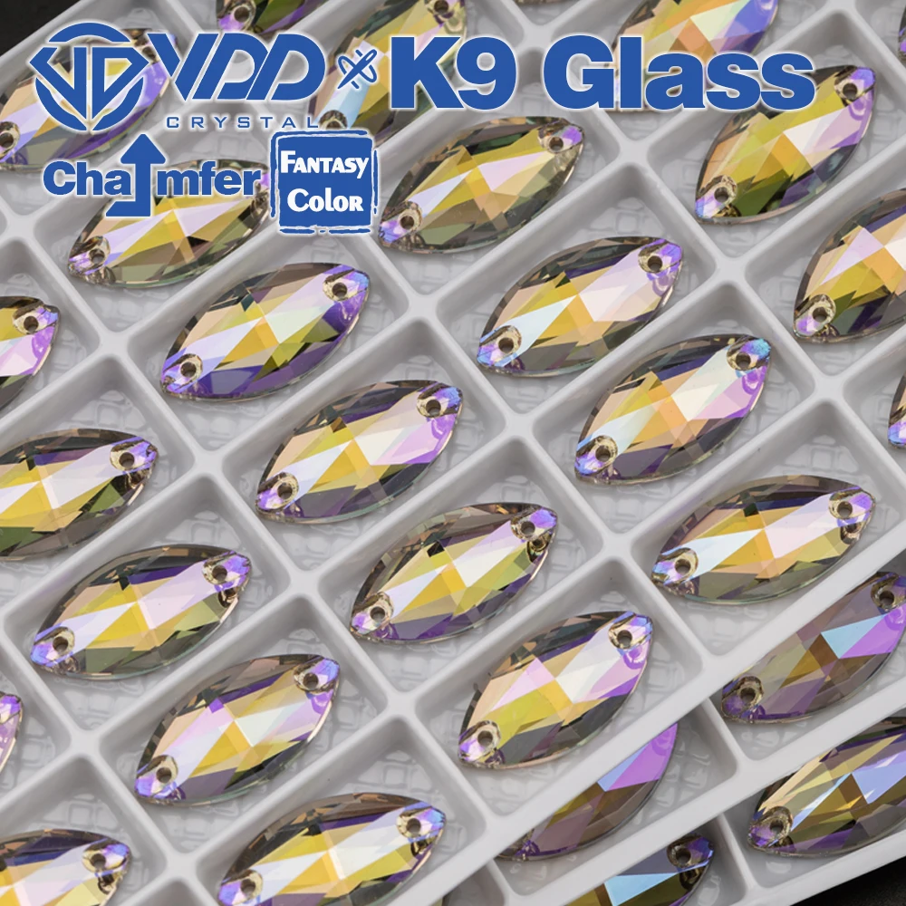 VDD Navette 9x18mm 36 Stück Geisterlichtfarbe Top-Qualität K9-Glas Aufnähbarer Strass Kristall Flachrückseite Kleidungsdekoration – Detail 5