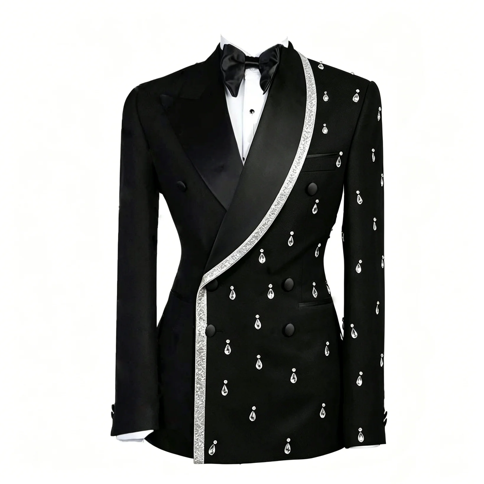 Design Wedding Tuxedoes Crystal Shawl Lapel Plus Size Men Suit Fashion 2 Piece Set Jacket Pants Evening Blazers Customized