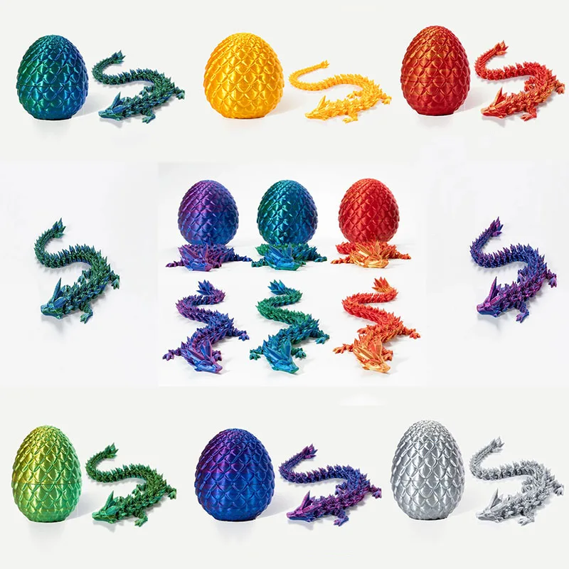 3D Printed Crystal Dragon Egg Kids Toy Hinged Connection Stress Relief Desktop Ornaments Holiday Gifts 3D Printed Dragon Egg Set