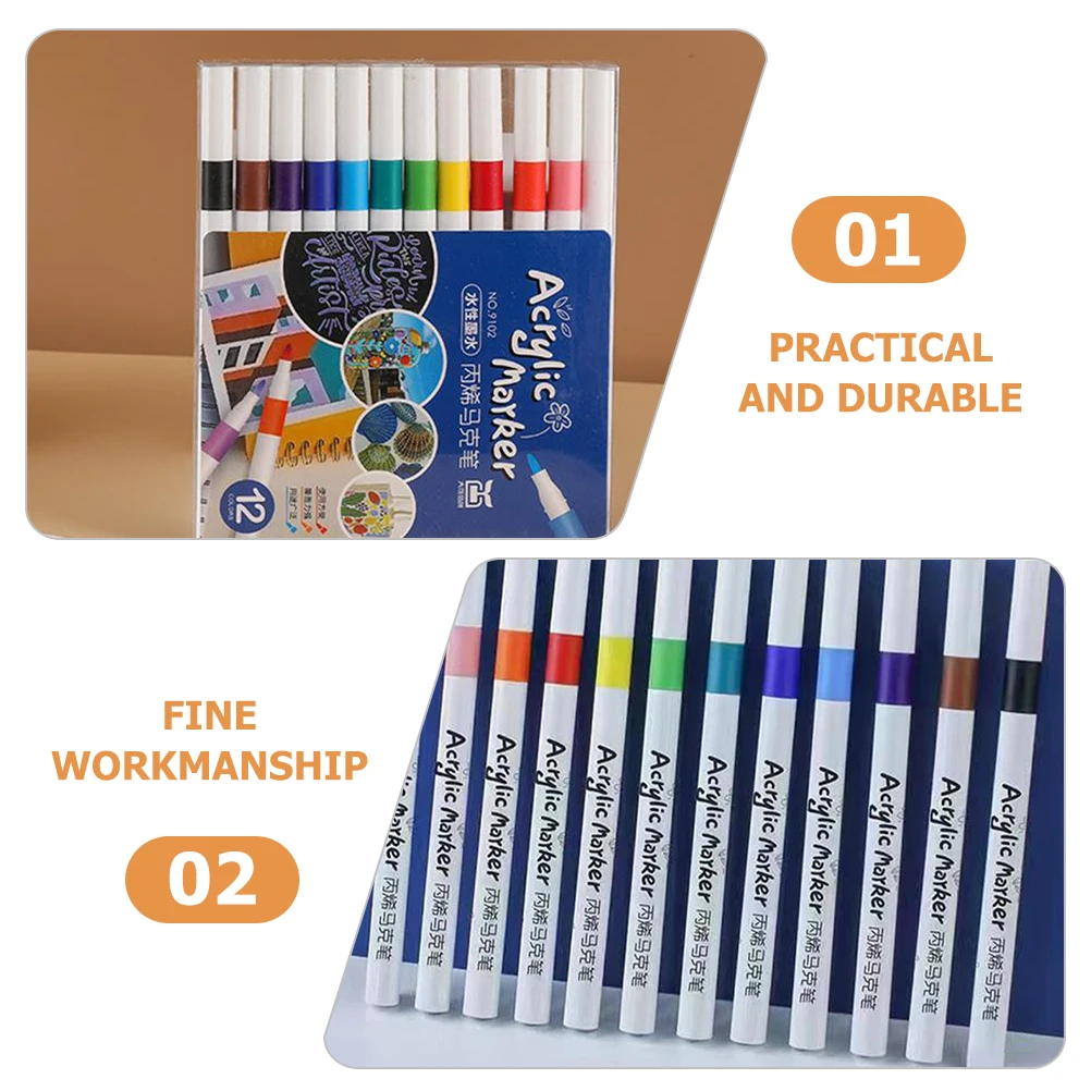 12 قطعة من أقلام التحديد الأكريليك، علامات طلاء احترافية، تلوين سلس، سريع الجفاف، أقلام تحديد متعددة الأغراض لرسم اللوحة #3