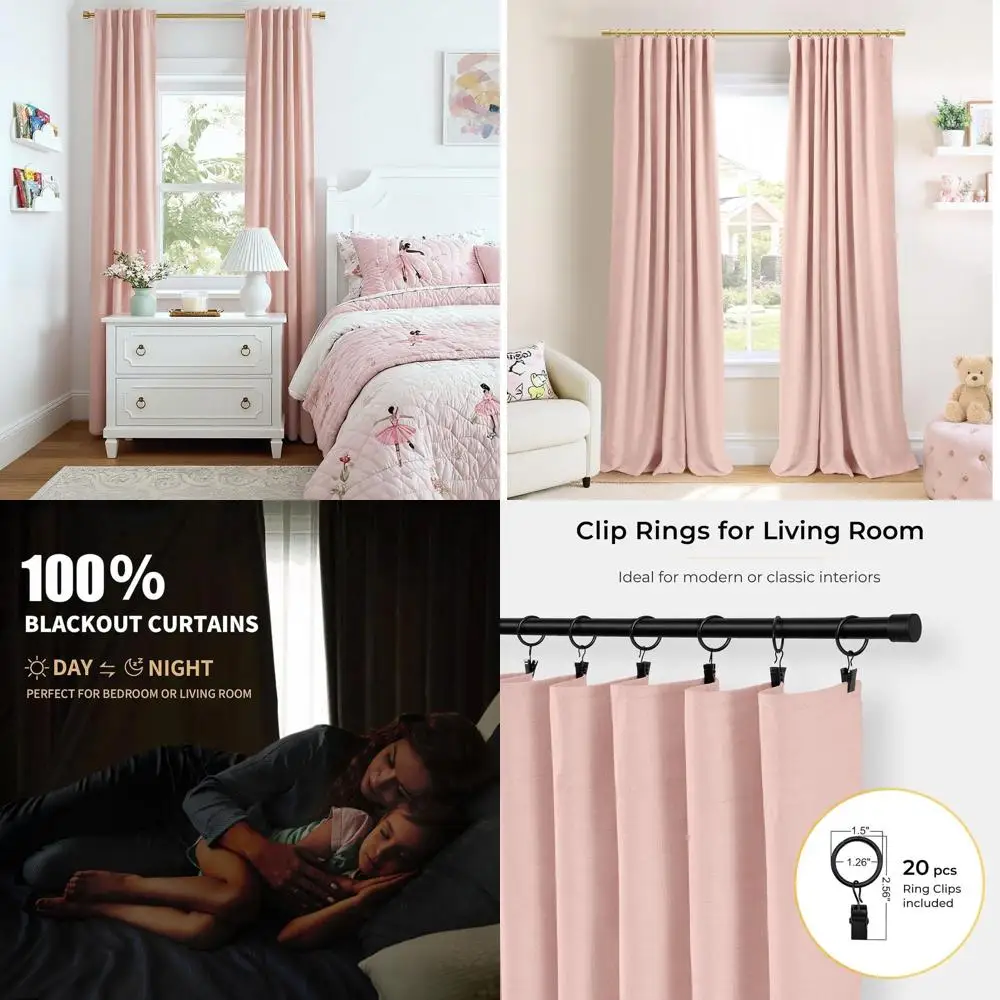 

Плотные шторы с термоизоляцией 50x102 дюйма, льняные шторы с зажимами, затемняющие панели комнаты румяно-розового цвета для спальни и Li