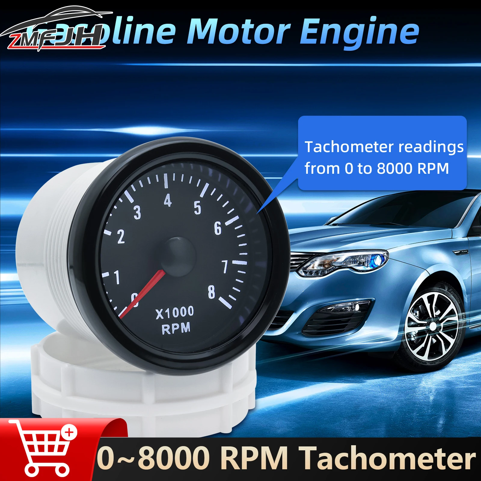 

0-8000 RPM Tacho Meter Gauge 2" 52MM Auto Tachometer For 1-8 Cylinders Gasoline Engine Tacho Meter With White LED Backlight