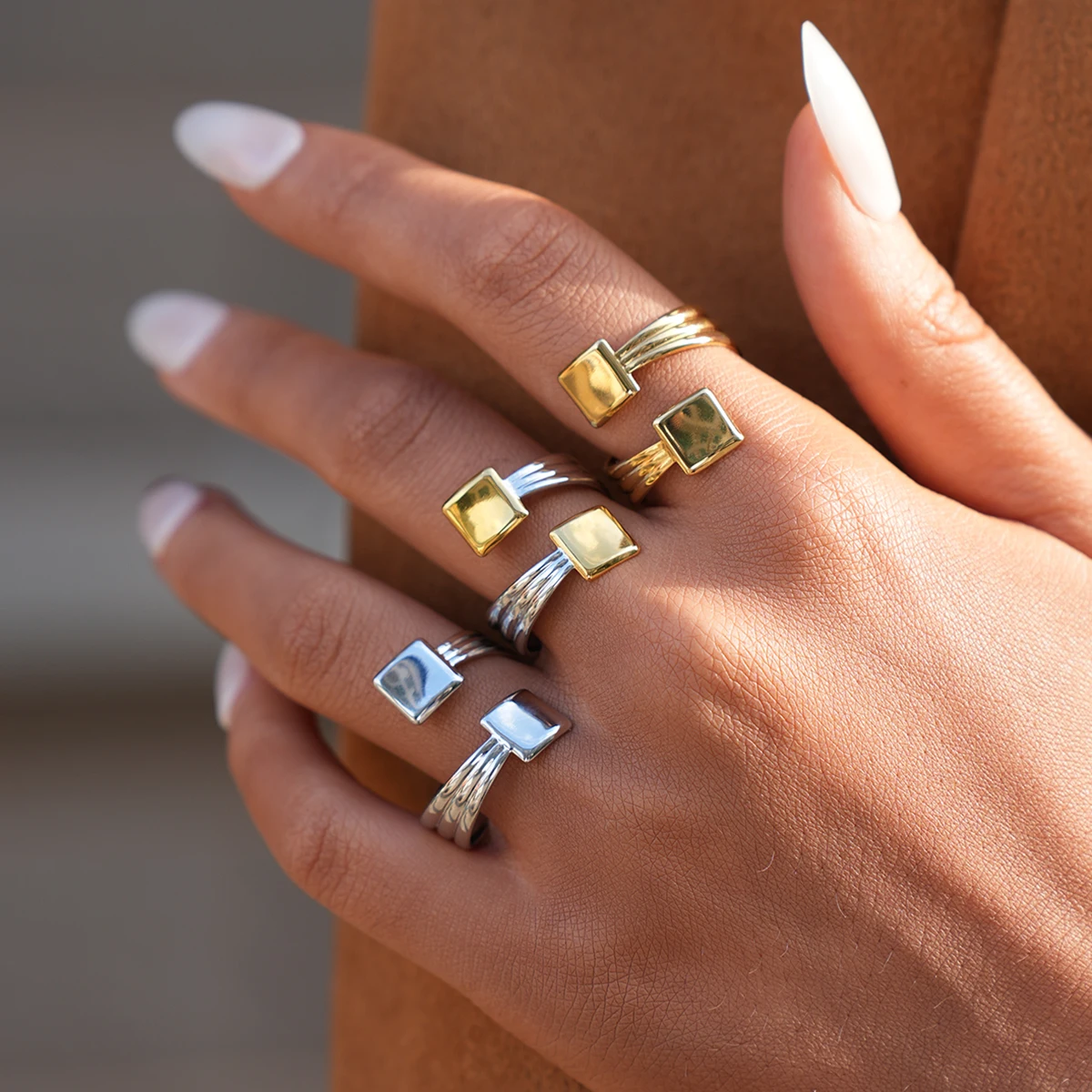 Fashion Stainless Steel Waterproof Open Ring Personality Charms PVD Real Gold 18K Plated Trendy Vacation Jewelry for Women 2025