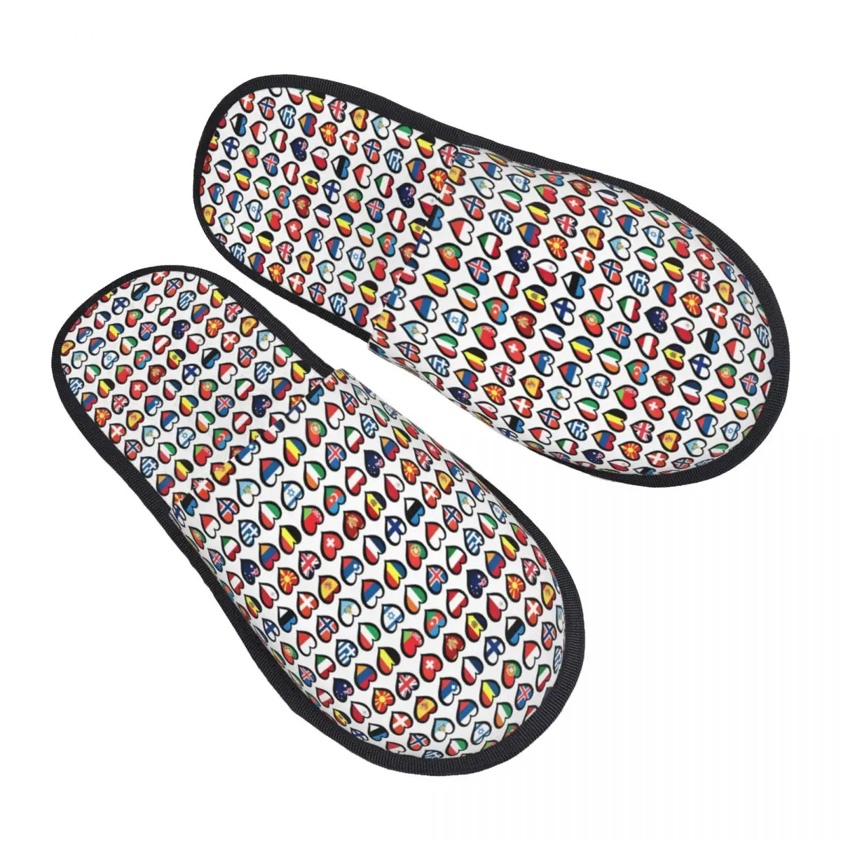 

Eurovision European Flags Hearts Classic House Slippers Women Soft Memory Foam Slip On Bedroom Slipper Shoes