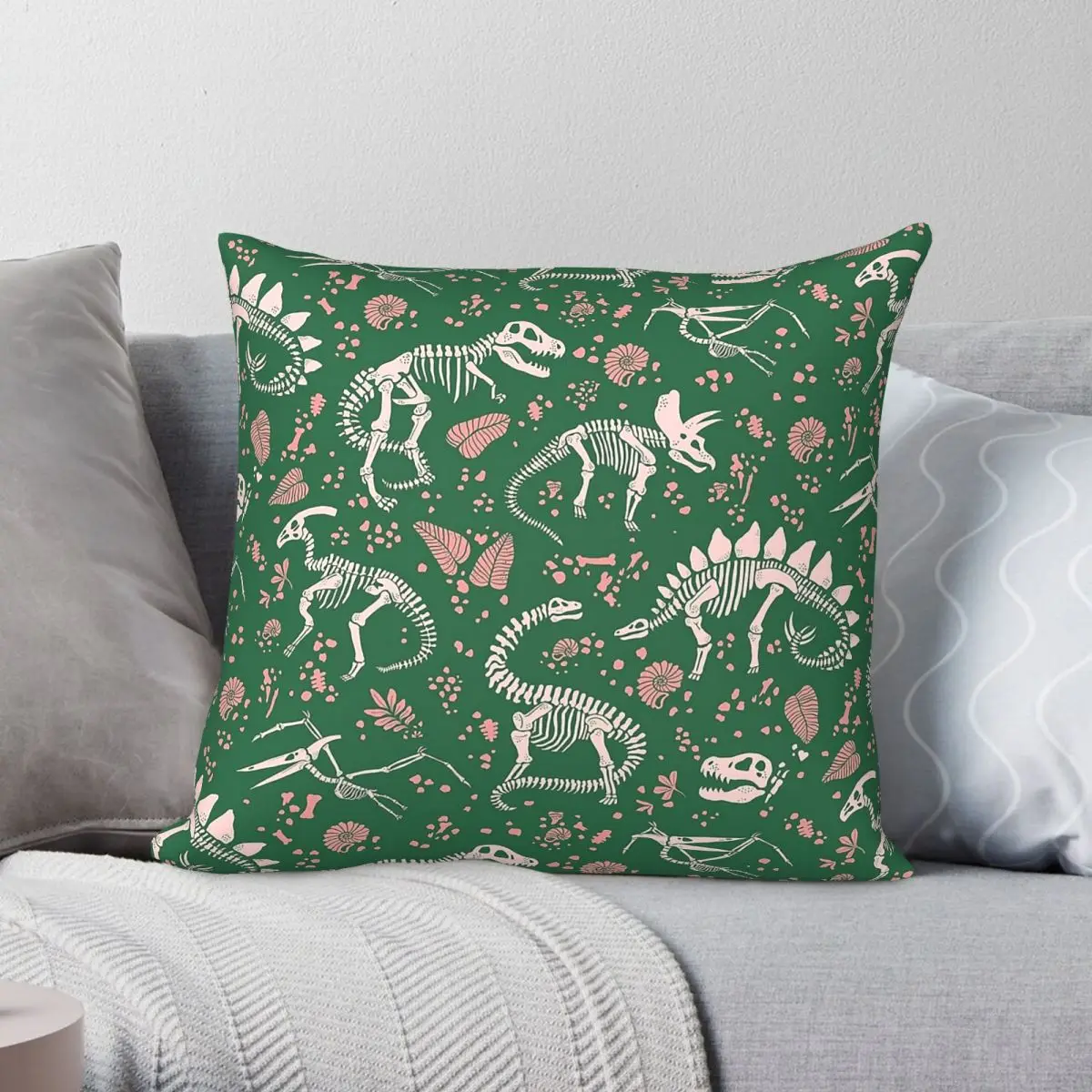 Dinosaur Fossils Emerald Square Pillowcase Polyester Linen Velvet Creative Zip Decorative Pillow Case Bed Cushion Cover