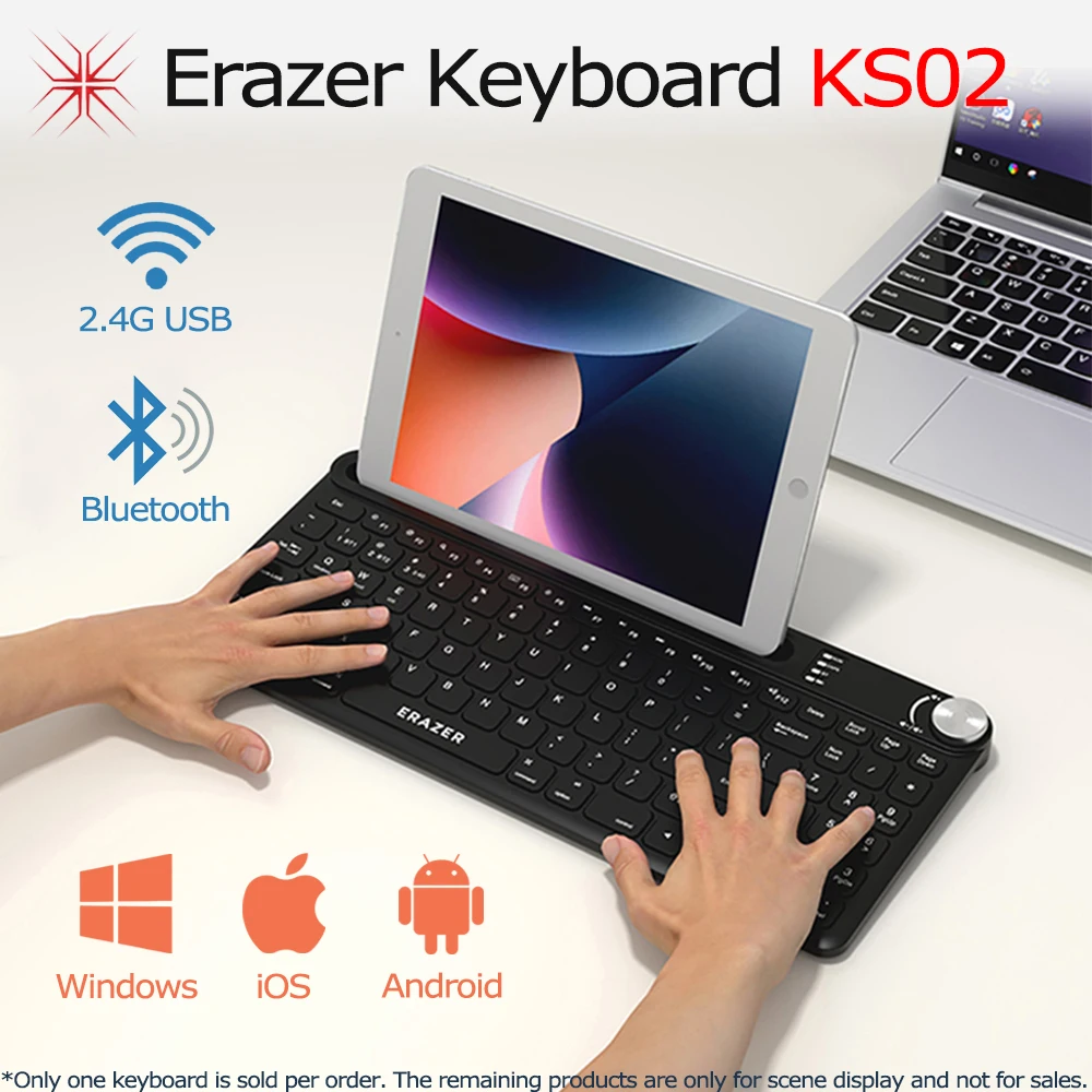 

Беспроводная клавиатура Erazer KS02 2,4G Bluetooth, двухрежимная перезаряжаемая для Lenovo, Windows, Android, iOS, планшетов, ноутбуков, телефонов, iPad