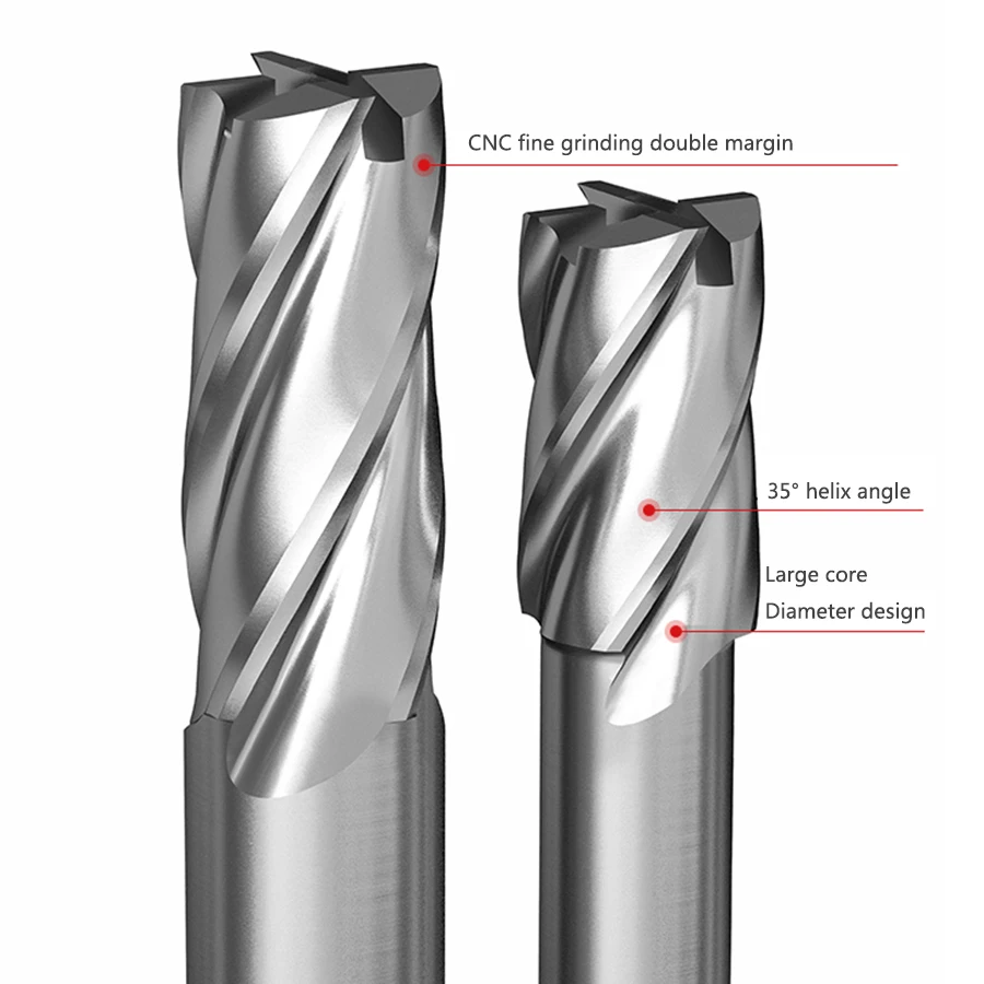 End mill HSS straight handle CNC tool metal iron and aluminum special white steel four-edged full-grinding center milling cutter