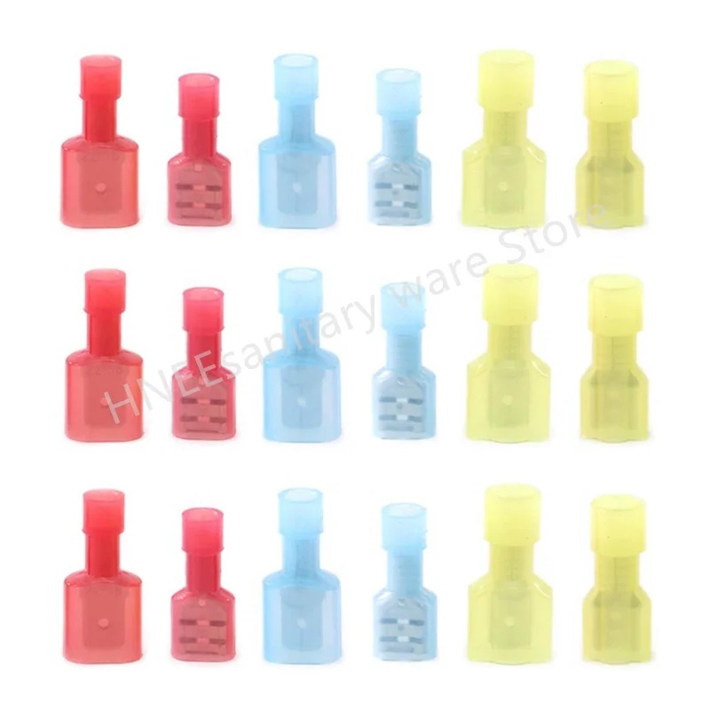100/50pcs Spade Crimp Terminal Male or Female Nylon Electrical Wiring Connector Insulated Spade Red Blue Yellow Cable Connectors