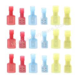 100/50pcs Spade Crimp Terminal Male or Female Nylon Electrical Wiring Connector Insulated Spade Red Blue Yellow Cable Connectors