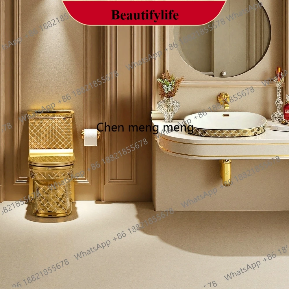 

F185 Artistic Gold Diamond Ceramic Toilet One Piece Closestool Villa House Renovation Floor Mount Cyclone Flushing Bathroom Toil
