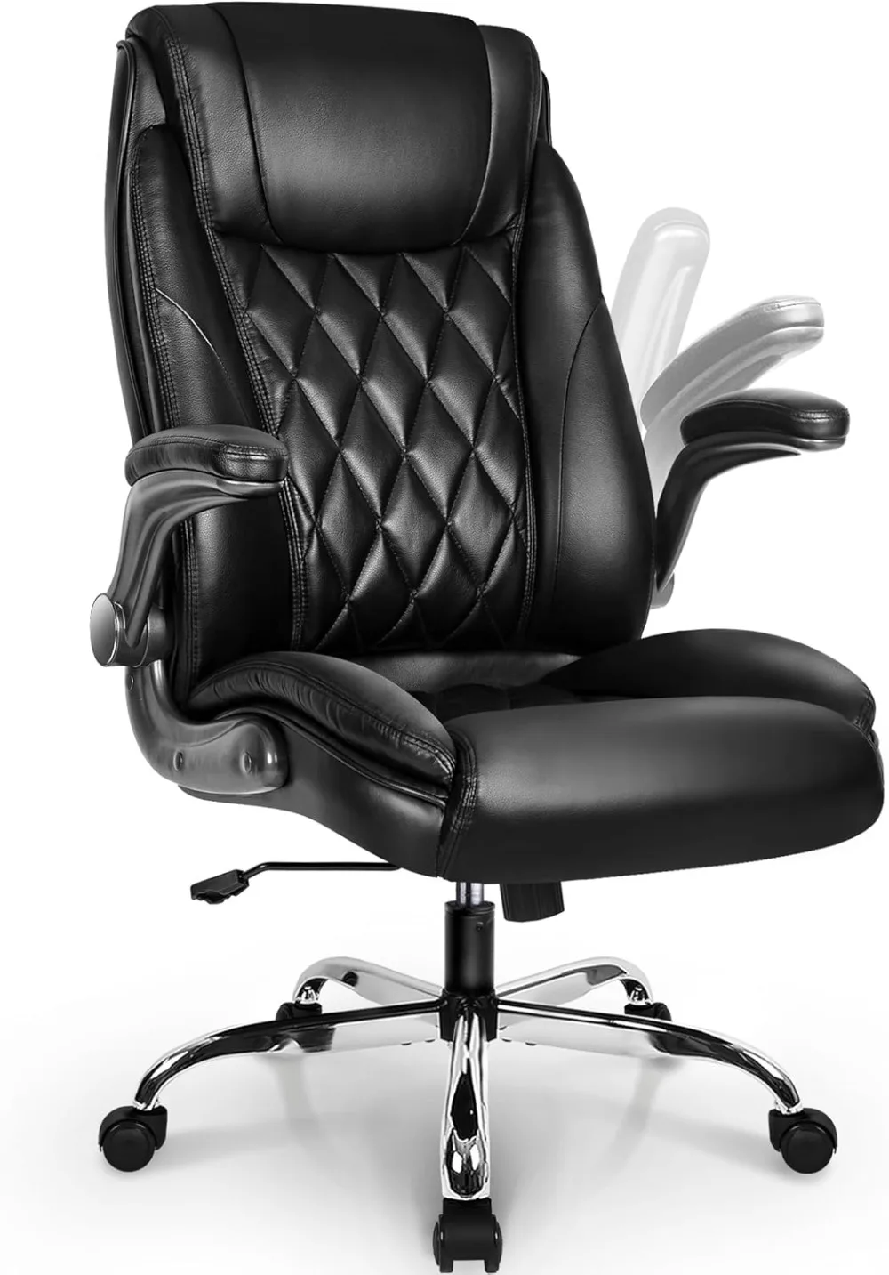 Office Chair Computer High Back Adjustable Flip-up Armrests Ergonomic Desk Chair Executive Diamond-Stitched PU Leather Swivel