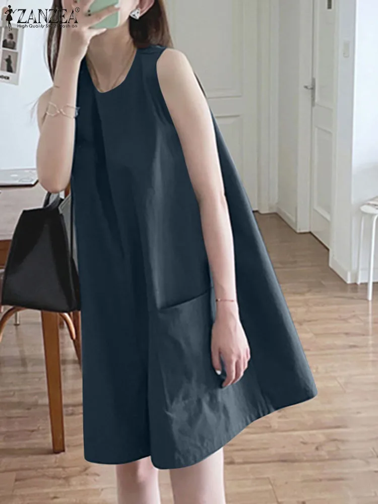 ZANZEA Fashion Women Szorty z szerokimi nogawkami Krótki kombinezon Wakacyjny kombinezon z dekoltem w kształcie litery O Letni kombinezon bez rękawów Casual Loose Solid Playsuit