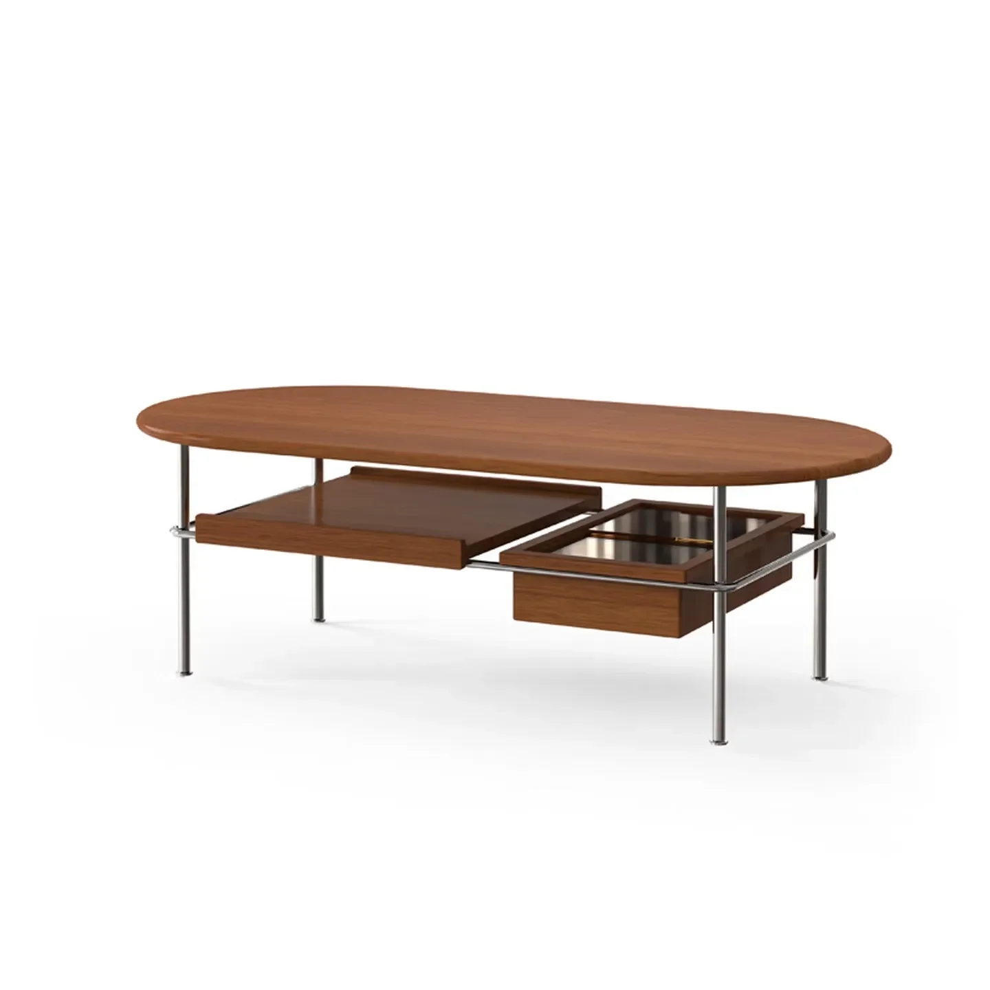 

Nordic retro living room household small apartment small table stainless steel oval tea table
