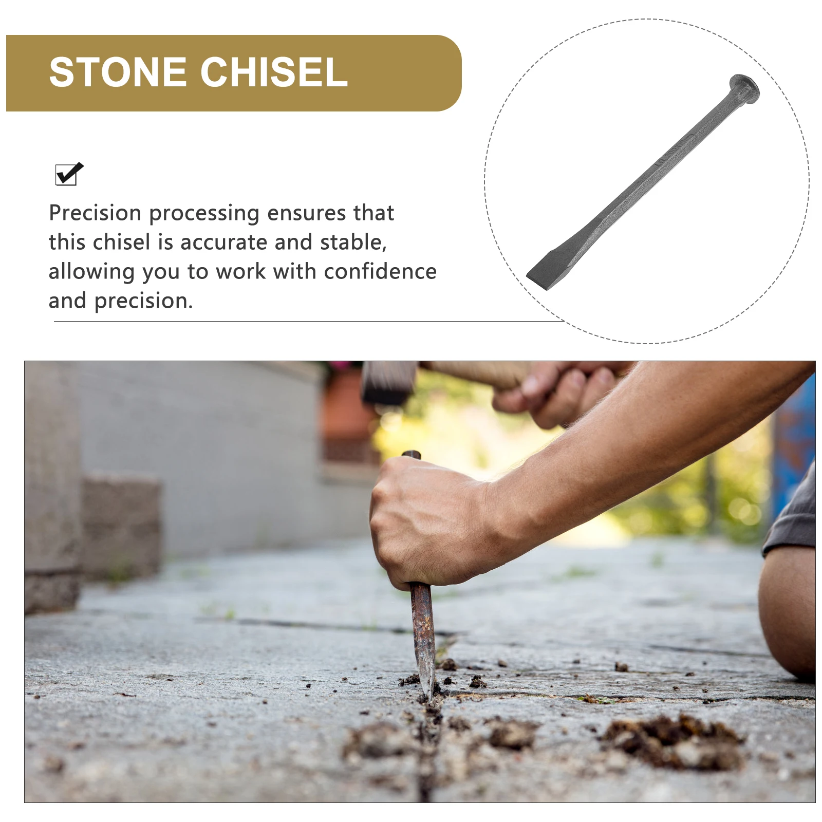 

Masonry Chisel Stone Tool Carbon Steel Handheld 30mm Size Rock Concrete Brick Woodworking Portable Stonemason Tools
