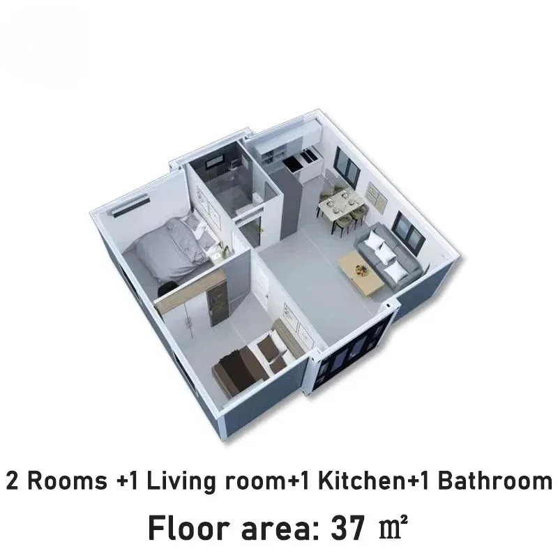 20ft Expandable 37m2 Steel Prefabricated Shipping Container House Soundproof Fireproof Portable Modular Buildings 2 Bedrooms