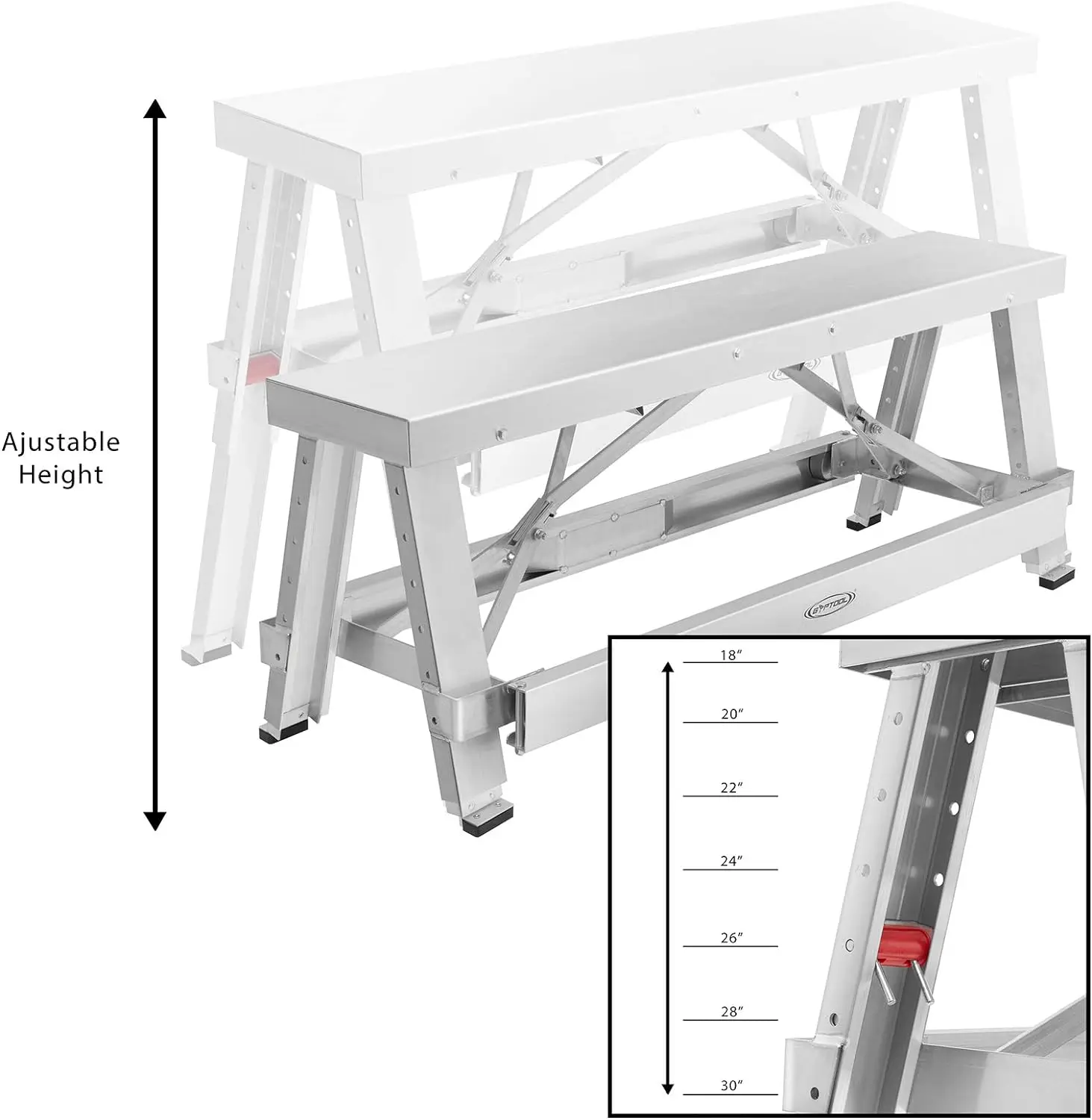 GypTool-Altura ajustável Drywall Taping e Finishing Bench, Walk-Up, 18 em 30 polegadas