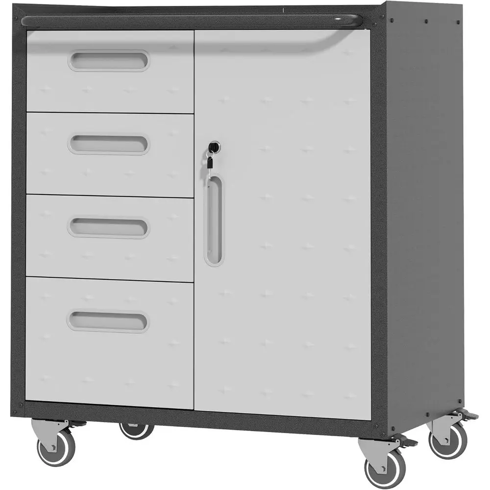 

Portable Rolling Tool Cabinet with Adjustable Shelves, Lockable Garage Storage Unit featuring 4 Drawers and 1 Door, Black/Grey F