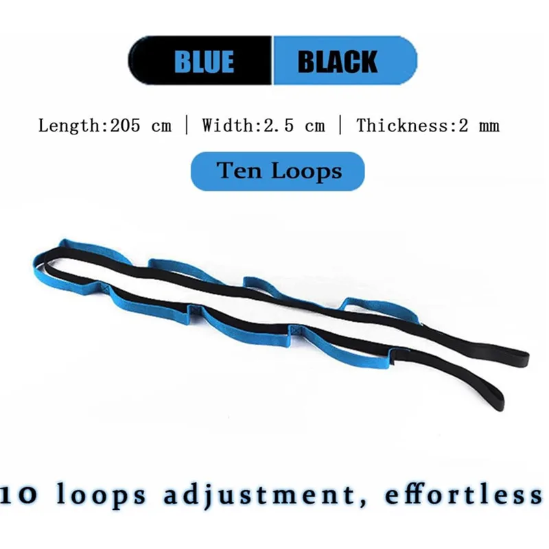 10 Loops Stretching Strap Yoga Leg Stretch Belt Physical Therapy Resistance Bands for Fitness Pilates Dance and Gymnastics