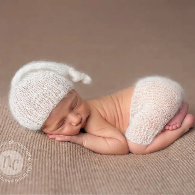 Newborn Baby Photography for Baby Kids Mohair Wool Handmade Knitted Sleep Bag with Hat for Studio Photoshoot Accessories