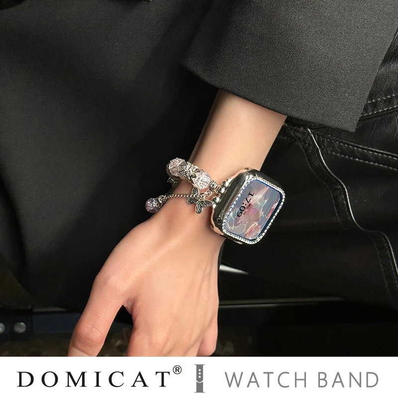 Bohemian bead bracelet compatible with iWatch strap 38mm 40mm 41mm 42mm 44mm 45mm 49mm for women, fashionable handmade elastic s