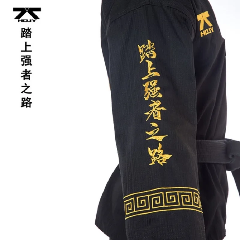 Black Professional Taekwondo Uniform Men\'s Unisex Coach Set Black Belt Karate Judo Martial Arts Adult WTF Clothing Long Sleeve