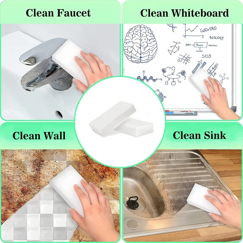 100Pack Magic Sponge Eraser, Melamine Sponge Foam, Multi-Functional Household Cleaning Sponges for Dish, Bathroom, Bathtub,Cup - view 3