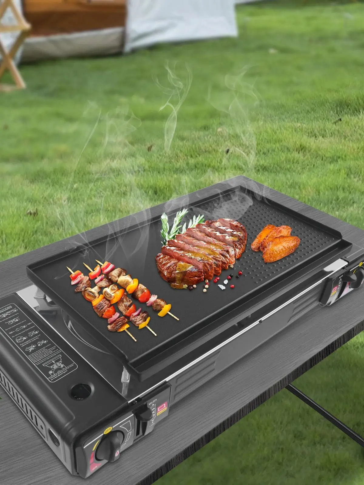 Cuisinière de Barbecue à gaz à 2 brûleurs 2100-2500W, poêle de Camping, avec boîte pour la cuisson au grill en plein air