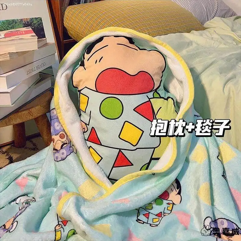 Crayon Shin chan Blanket Anime Cute Cartoon Multi functional 2-in-1 Pillow Quilt Car Carrier Cushion Pillow