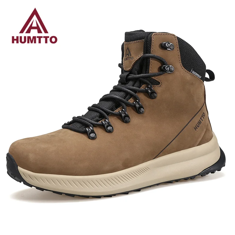 

HUMTTO Winter Snow Boots for Men Luxury Designer Platform Shoes Black Leather Rubber Ankle Boots Mens Waterproof Work Sneakers