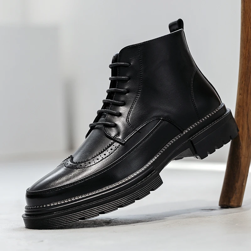

High Top Black Brogues Classic Retro Style Comfy Breathable Chelsea Boots Men Autumn Boots Fashion Shoes Men Winter Plush Warm