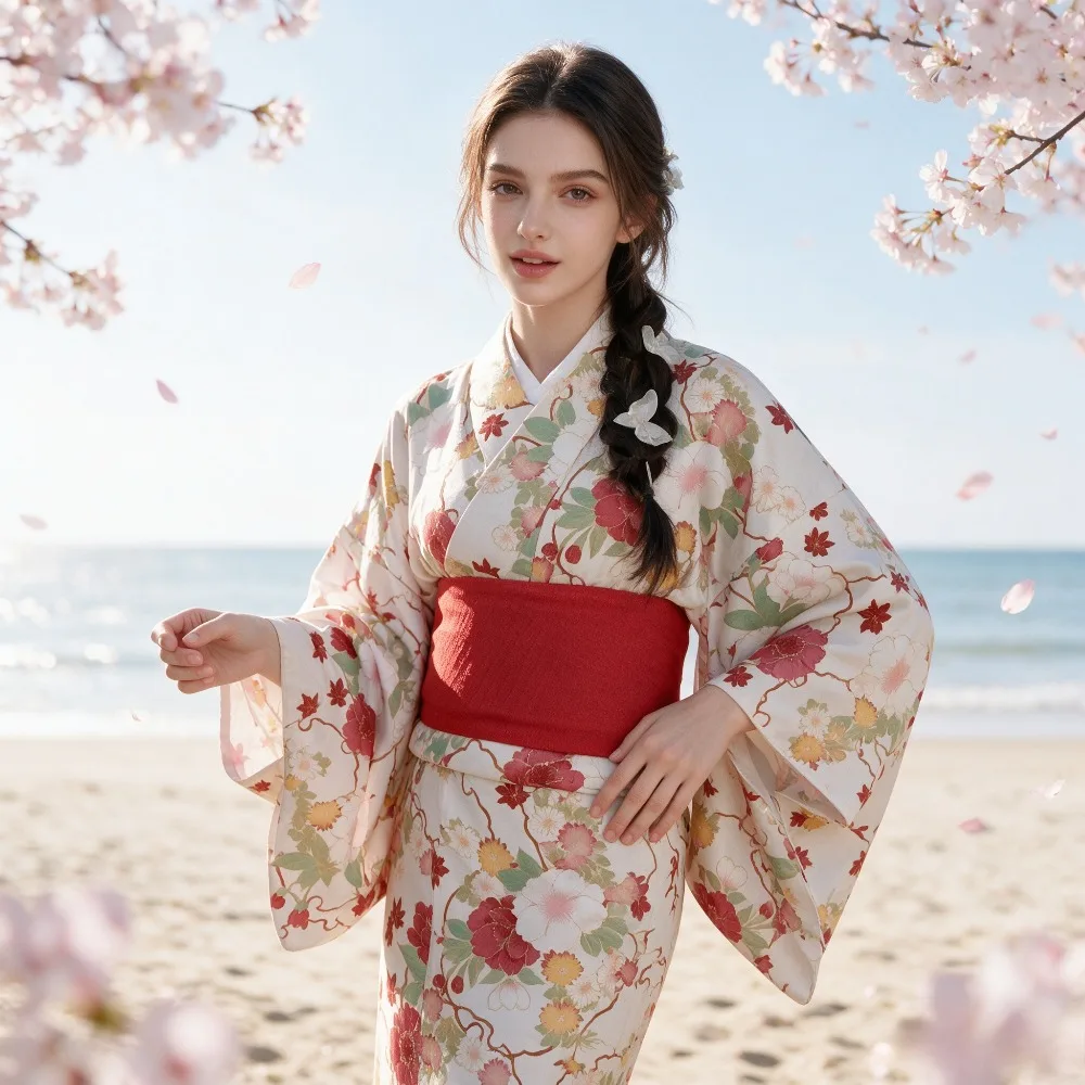Kimono japonais fluide pour femme, Yukata élégant et ample, tenue de portrait pour les voyages en extérieur, séances photo en studio, thème cosplay