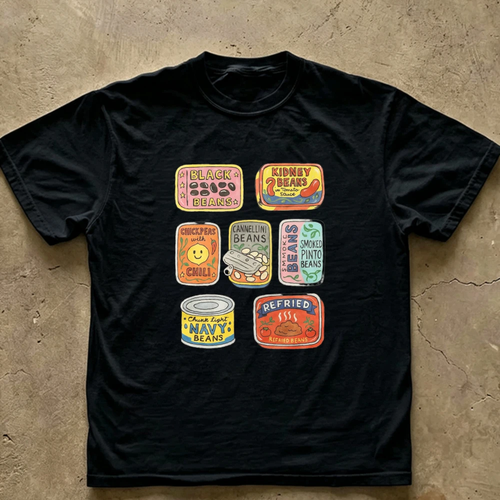 Canned Beans Collection Graphic T‑Shirt Casual Cotton Tees Retro Colorful Food Can Art Funny Bean Lover Quirky Foodie Casual Tee