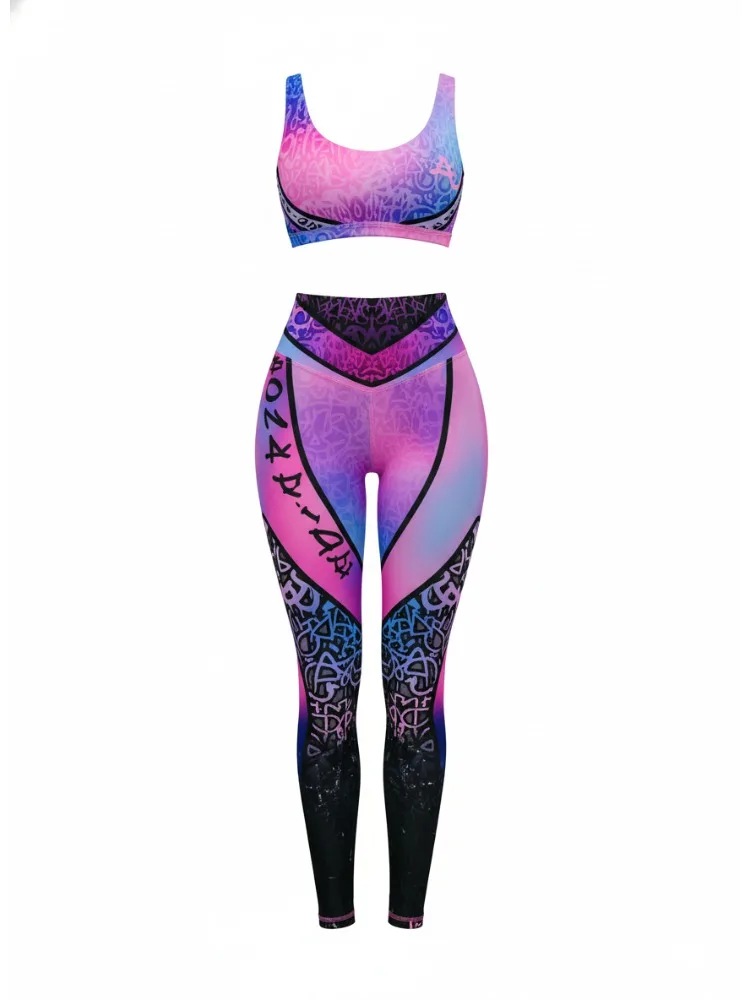 

Gymdolphin Women's Pink-Purple Gradient Graffiti Print Sports Bra & Leggings Pant Sexy Gym Set 2026 Summer Stylish Fitness Suit