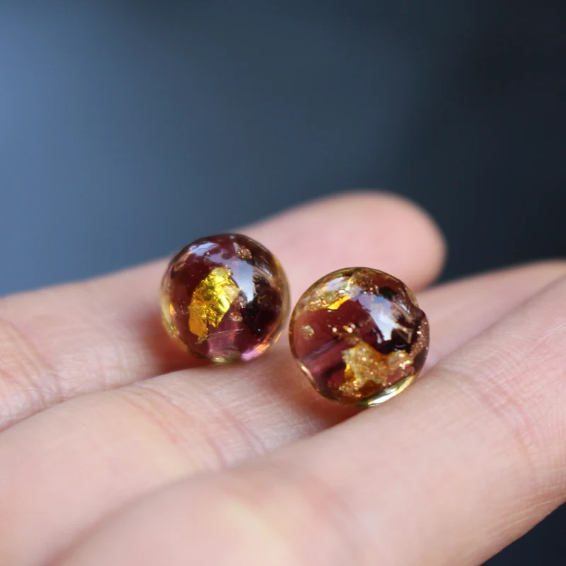 10pcs 8mm 10mm 12mm Gold foil Lampwork Beads Round Handmade Purple color  for jewelry Bracelet Necklace Earring  Making DIY Craf